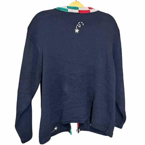 Lisa International Vintage Christmas Tree Cardigan Embellish Holiday Sweater XL - Picture 2 of 7